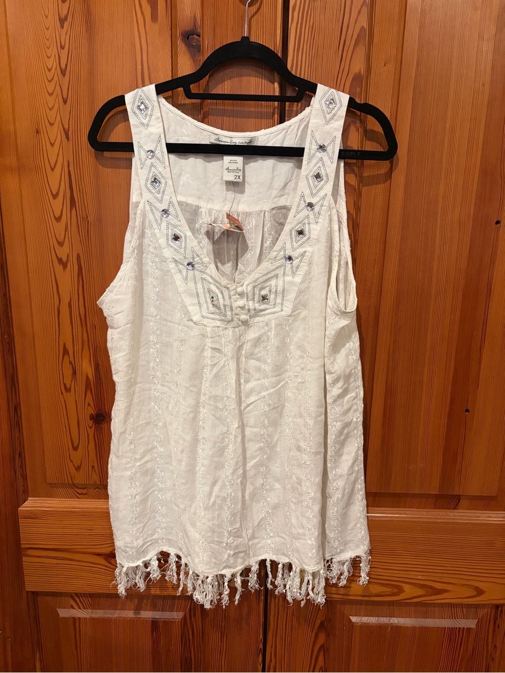 American Rag White Embroidered Fringe Sleeveless Camisole